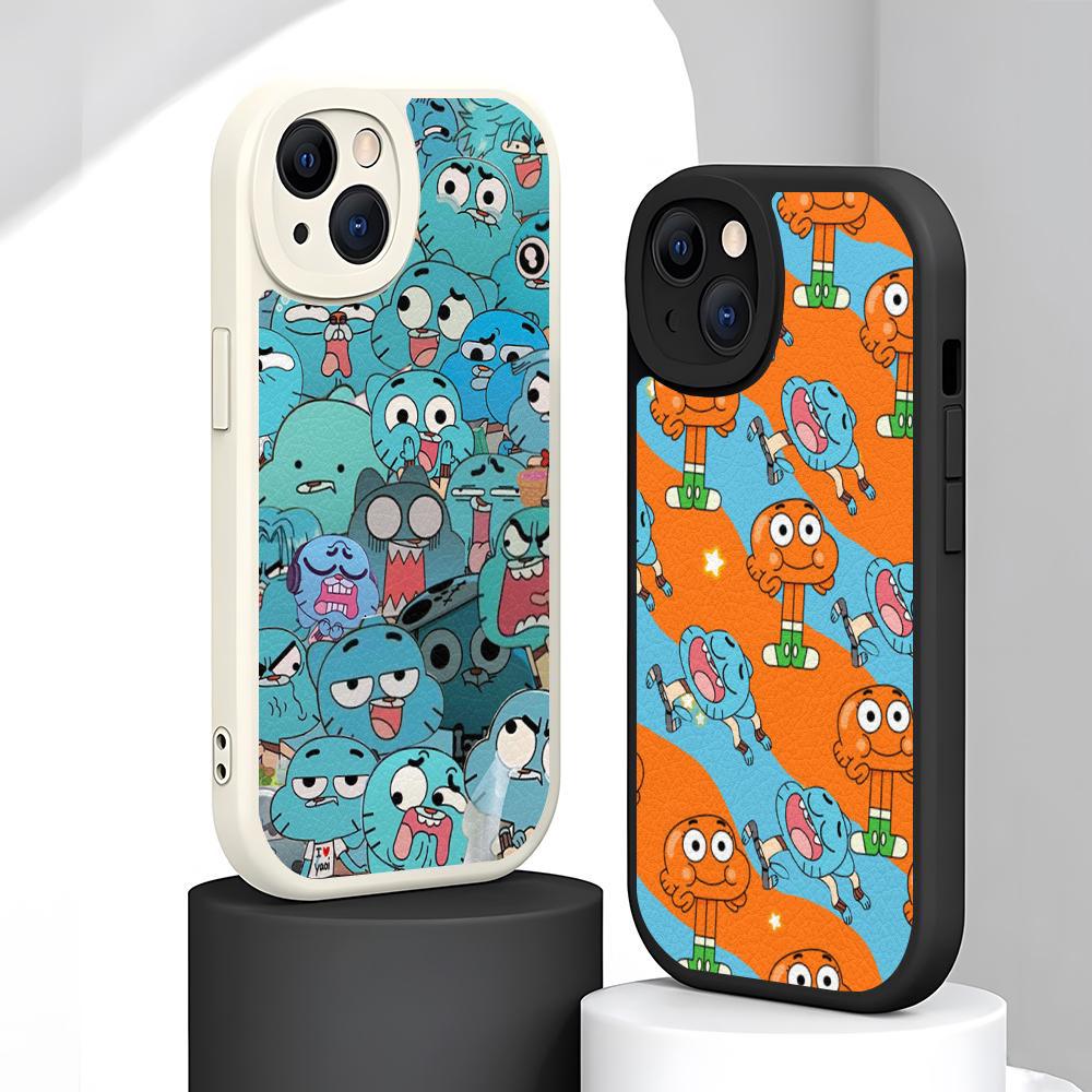 Cartone Animato Gumball Carino Modello Poster Custodia per Telefono Per iPhone 16 15 14 13 12 11 Plus Pro Max Pelle di Agnello Cover in Silicone nero