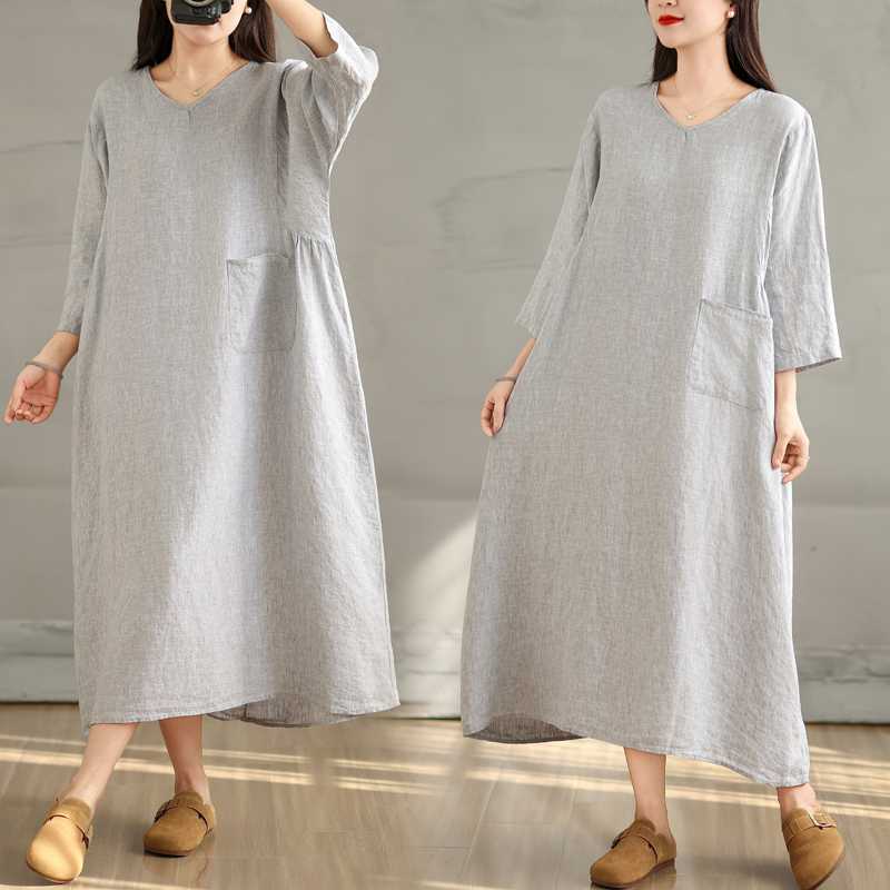 Cotton and Linen Breathable Soft Loose Dress for Commuting Versatile Women