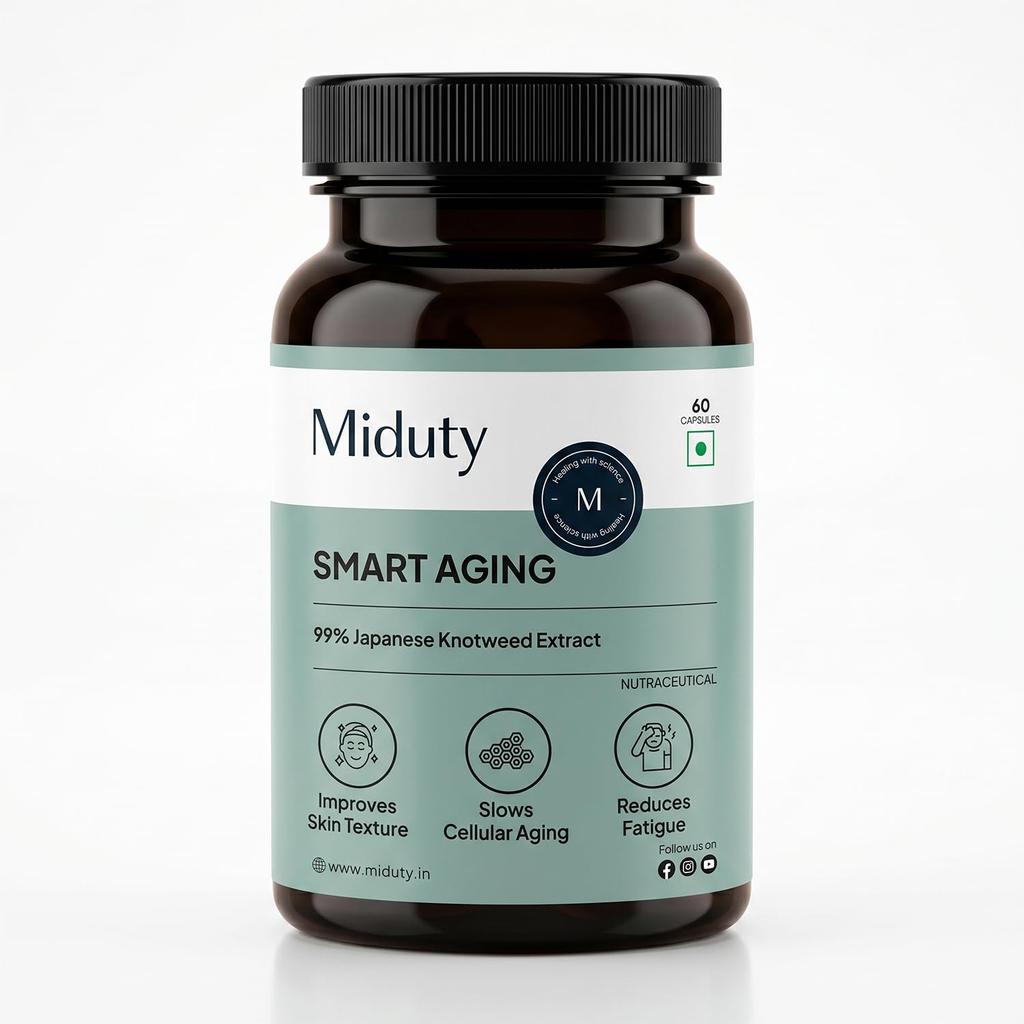 Miduty Smart Aging Trans-Resveratrol 99% | Anti-Aging Formula with Japanese Knotweed, Pomegranate & Green Tea Extract | Supports Fine Lines, Wrin