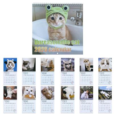 Unreasonable Cat Calendar 2026 Jan.2026 - Dec.2026 12-Month Calendar Funny Kitten Wall Planner for Home Office Decoration