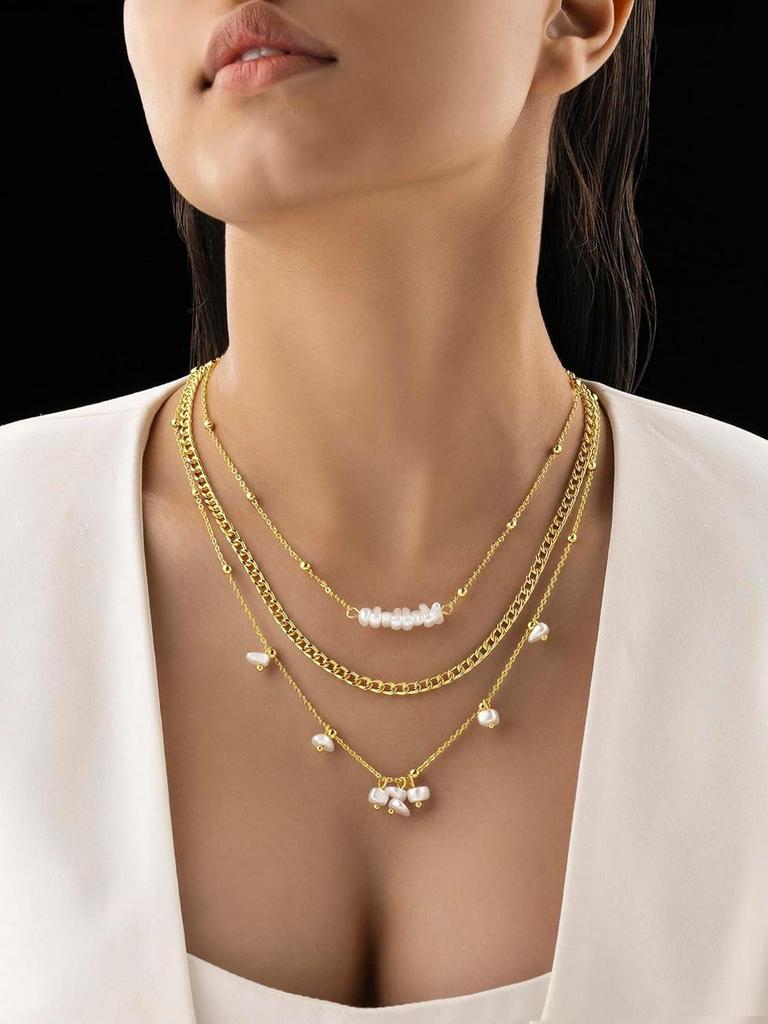 Collar de Triple Capa Anti-Deslustre para Mujer con Perlas sin Cortar | Joyería Tradicional para Mujeres y Niñas