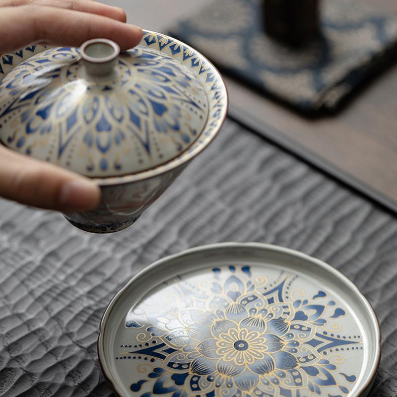 170ml Imitation Song Ru Kiln Gaiwan Traditional Dunhuang Apsaras Horseshoe Tea Tureen Tea Making Cover Bowl Teaware Craft Gifts