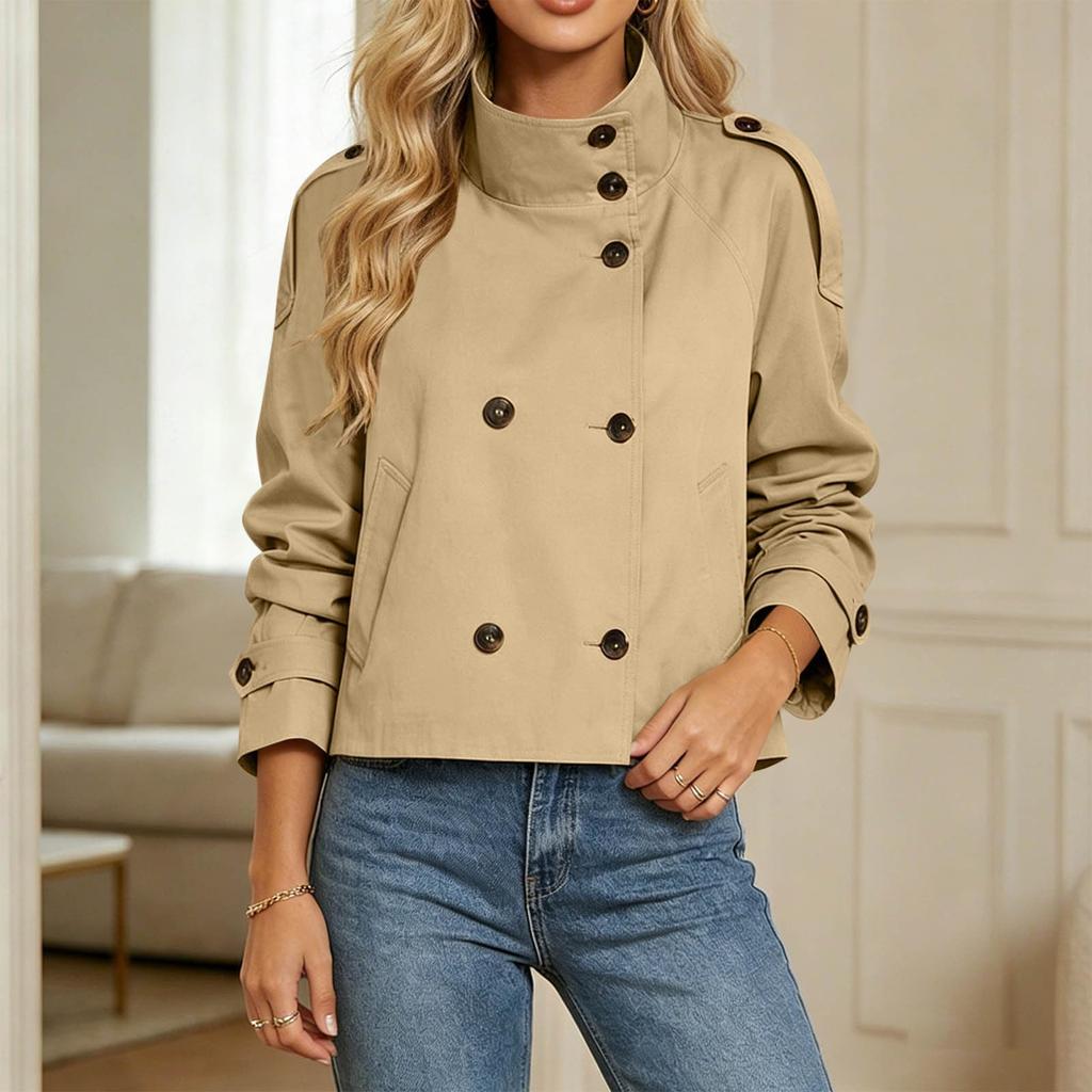 Women's Double-Breasted Jacket Short Length for Fall Winter Outerwear