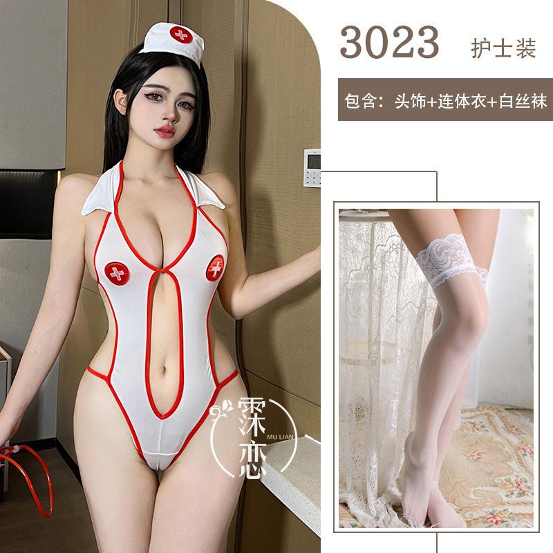 Sex Underwear Uniform Temptation Neck Show Breast Free Siamese Nurse Cosplay Sexy Sex Clothes