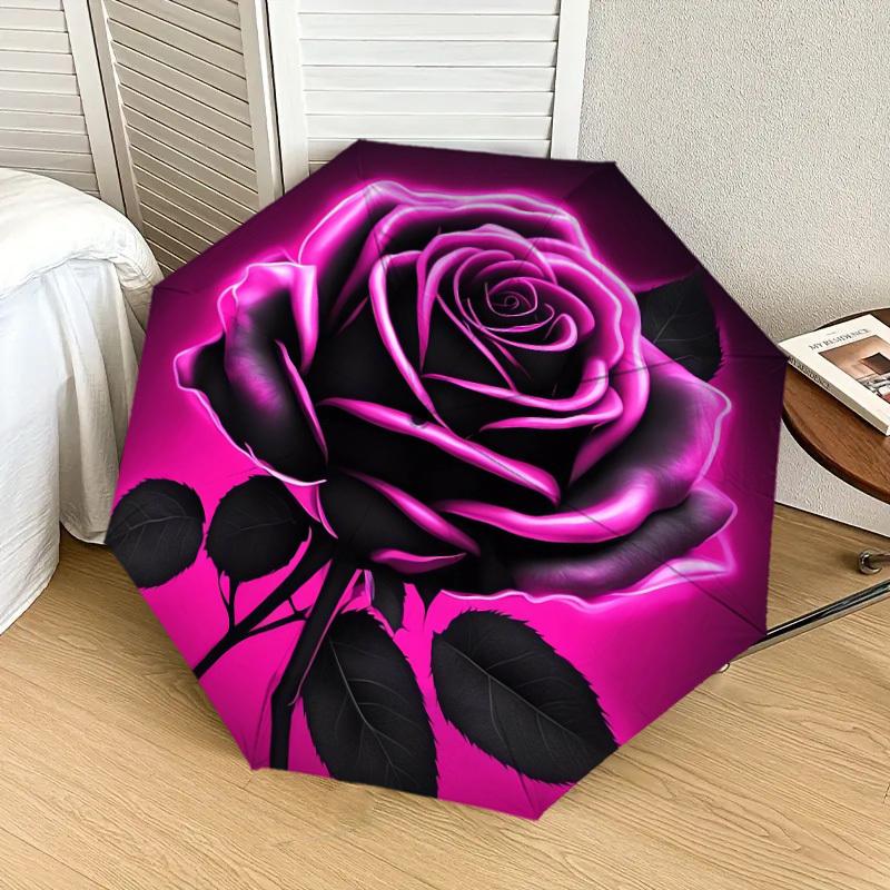 1pc rose flower Pattern Umbrella  Automatic Opening and Closing Umbrella, High quality Umbrella, Ideal Gift for Her 170