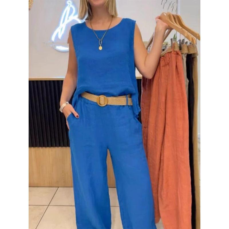 Solid-Color Sleeveless Long Pants Set Solid Sleeveless Vest Trousers Set Women
