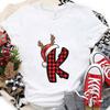 Christmas Alphabet AZ Letter Print Womens Tshirt Santa Graphic Casual Holiday Fashion Top Xmas Party Tees shirt for Women