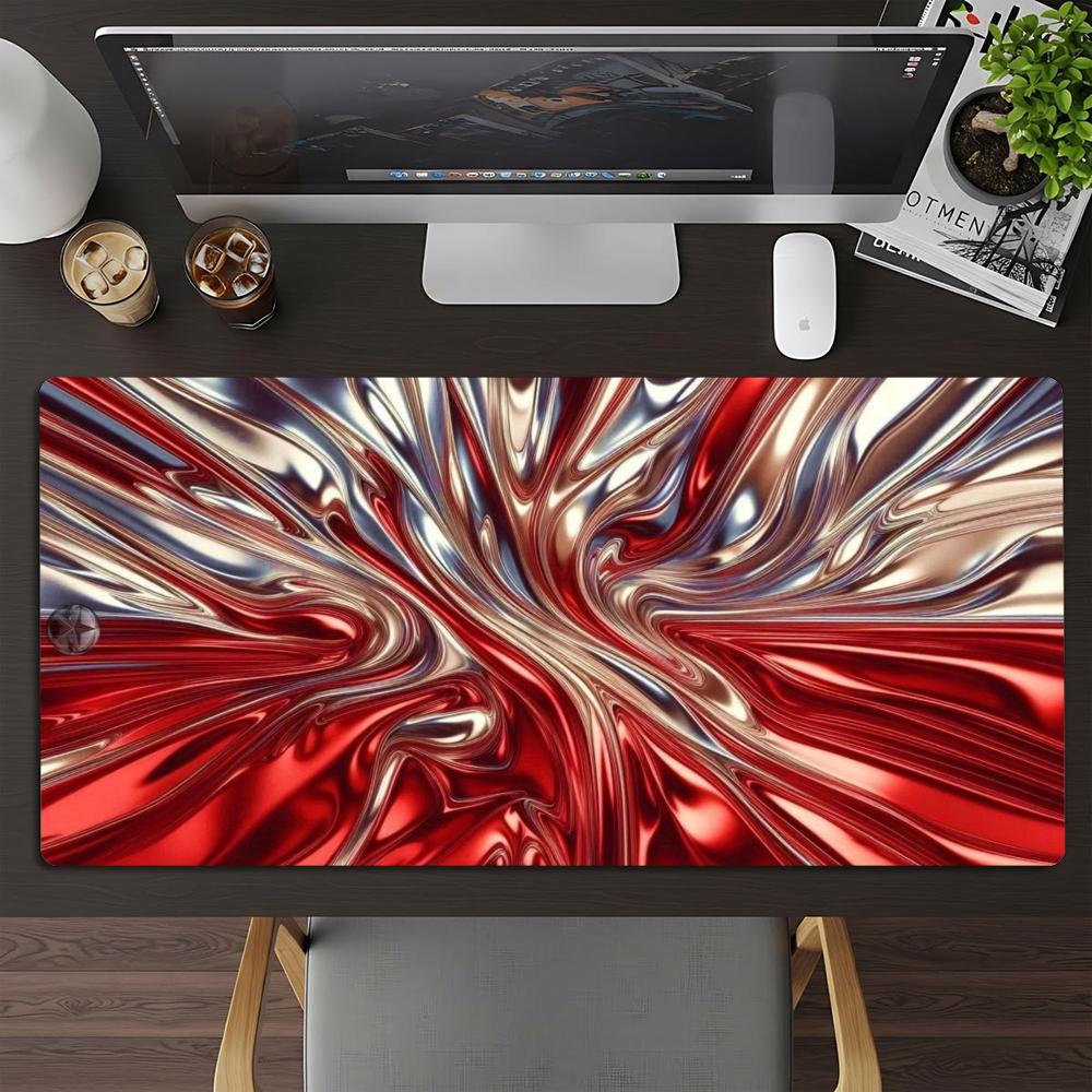 XXL Rot Silber 3D Spiral Kristall Mauspads Abstrakt Wirbel Schreibtischunterlage Rutschfeste Gummi Gaming PC Tastatur Schreibtischmatten Gamer Mauspads