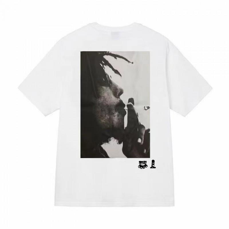 Stussy Style Mens Loose Fit Cotton Crew Neck Short Sleeve T-Shirt With Cartoon Print Casual Tee