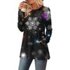 Women's Christmas Printed Round-neck Long-sleeved Top With Pockets And Side Slits