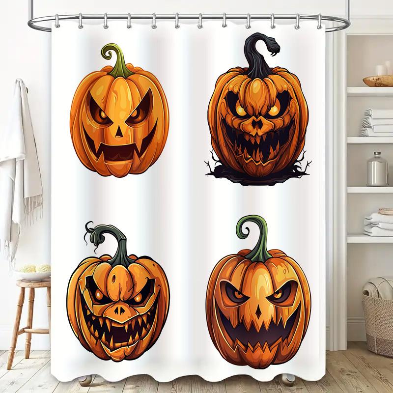 Halloween pumpkin shower curtain set spooky orange decorative bath decor for trick-or-treating season Perfect gift idea for hau