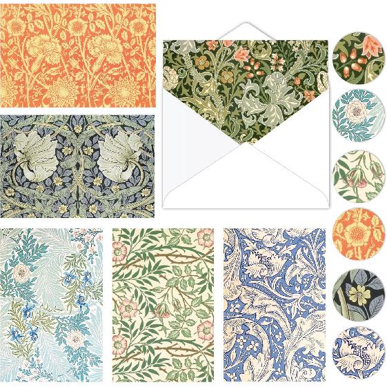 OXYLIPO William Morris Greeting Cards with Envelopes, 24 Pack, Vintage Floral Stationery, Blank Note Cards for Wedding, Birthday, Baby Shower, Thank