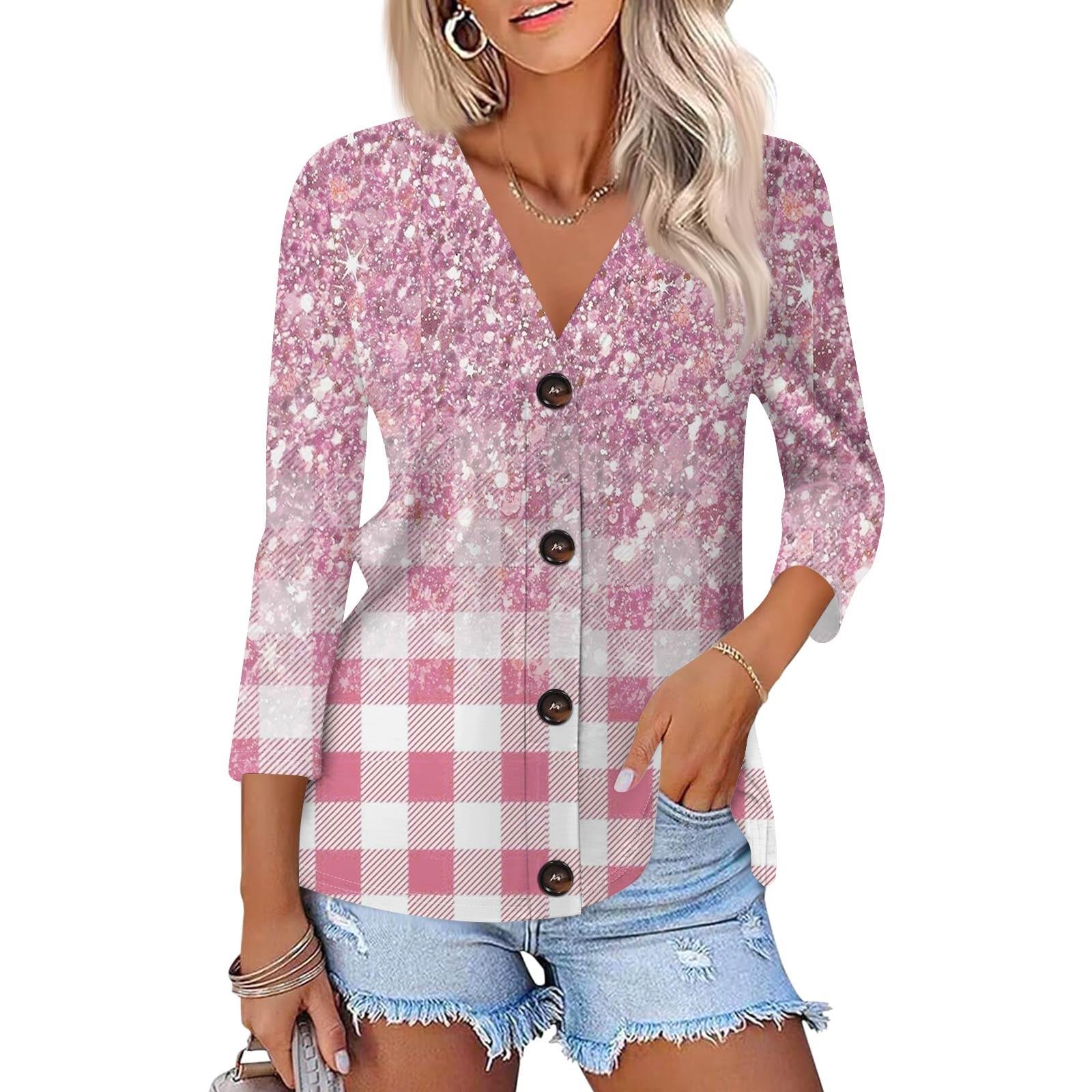 

Женская модная повседневная рубашка на пуговицах с принтом, топ с рукавами 3/4 XXL