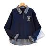Women's Plaid Patchwork Polo Collar Hoodie - 2025 Niche Loose-Fit Autumn/Winter Top