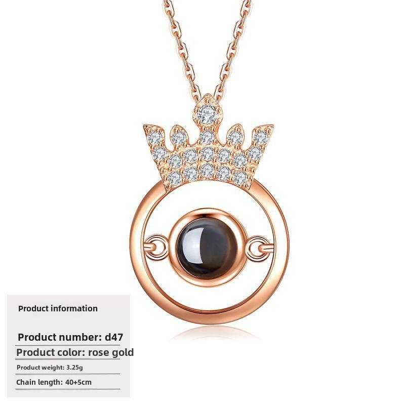 S925 Silver Peach Heart Projection Necklace 'I Love You' in 100 Languages