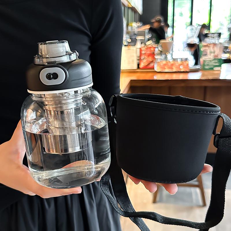 High-Capacity Borosilicate Glass Water Bottle - 1000ml/2000ml, Heat & Explosion Resistant with Tea Infuser Default