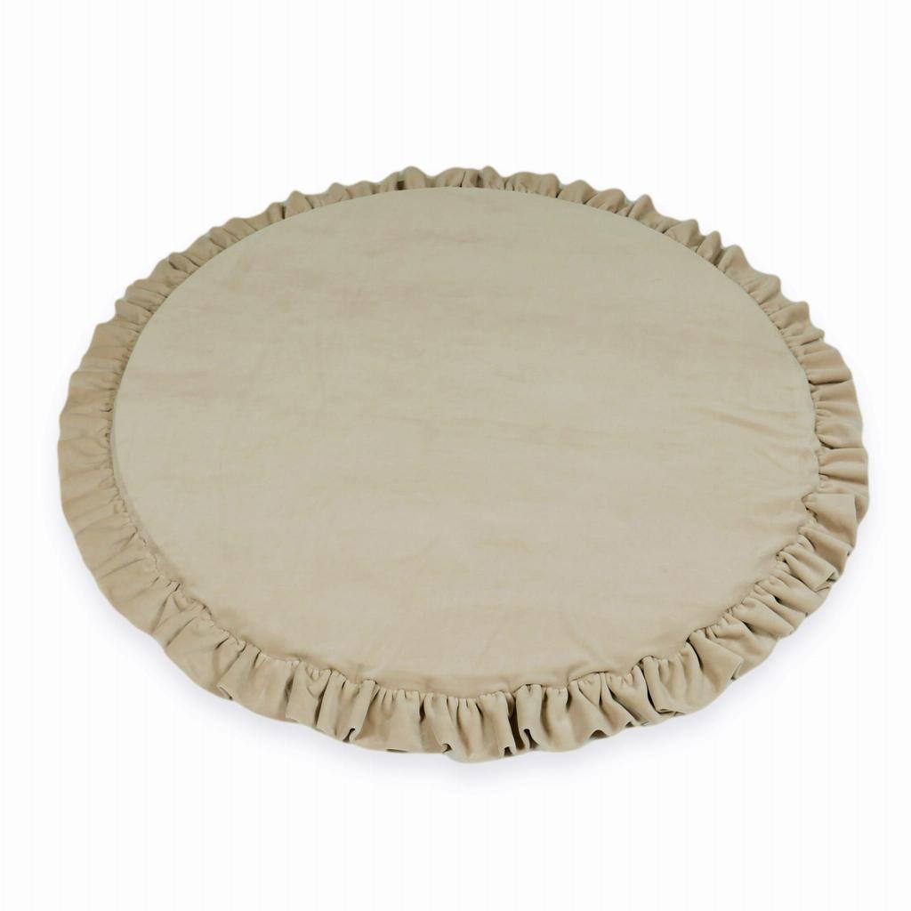 Mata Do Zabawy 100Cm Dla Dziecka Okrągła Z Falbanką, Velvet Soft Beżowy