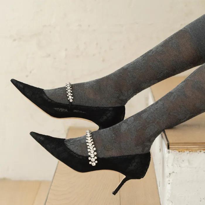 [hiig] no.528 charcoal flower lace knee-socks