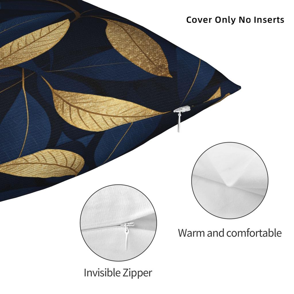 Luxurious Golden Blue Leaves Pillow Cover Cute Funny Pillow Case For Sofa Couch Bed Living Room Comfy Cushion Cover Gift Idea