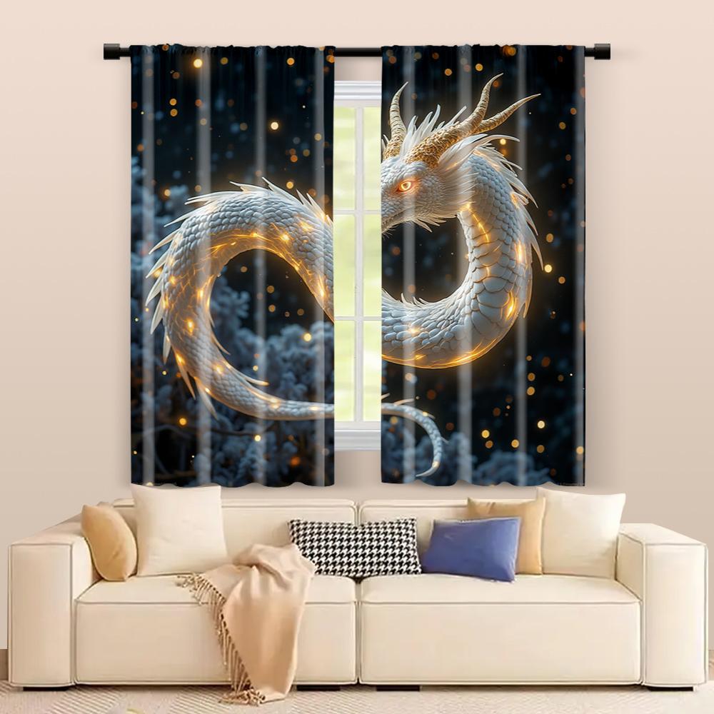 Set Of 2 Filtering Curtains Excluding Rods Non Movable Without Batteries Majestic Eastern Dragon Use Bedrooms Curtain Polyester Perfect For Sleeping