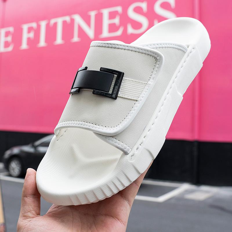 One-word Drag Men's Summer Wear Trend Casual Leather Slippers Thick-soled Non-slip Men's Beach Sandals