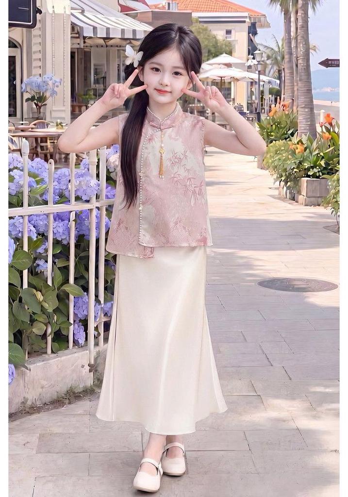 2026 Girls' Summer Chinese Style Qipao & Hanfu Dress Set