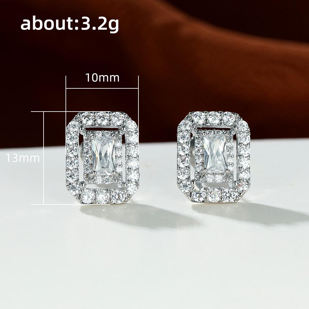 Silver Color Rectangular Shaped Stud Earrings Piercing Fashion Contracted Earrings for Women OL Style Versatile Jewelry