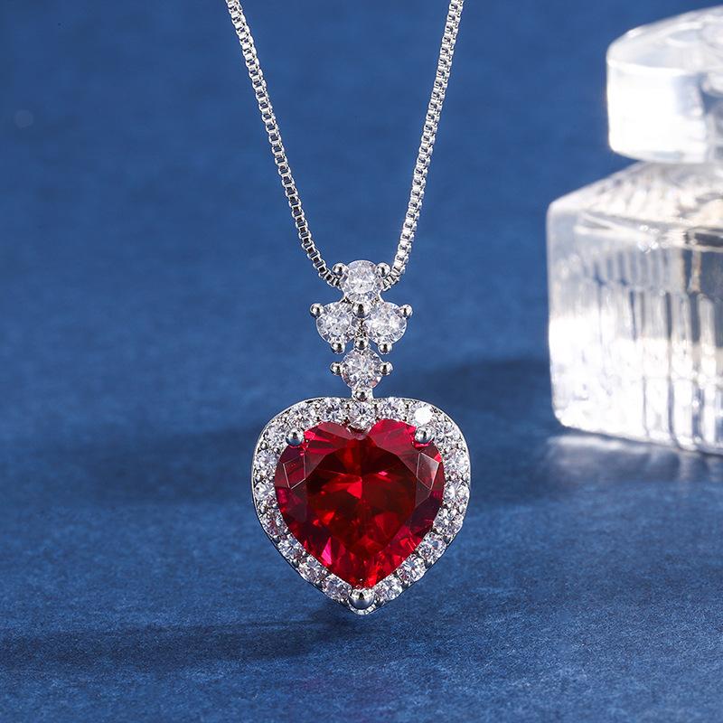 Jewelry Colored Treasure Simulation Red Glass Diamond Jewelry Set Stud Earrings Main Stone 9 * 92 Pendant Necklace 12 * 12