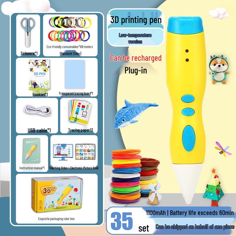 Rechargeable Low Temperature 3D Printing Pen for Kids - 1100mAh PCL Children's Day Gift