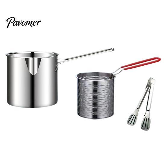 Small Deep Fryer with Basket Pot Removable Frying Basket, Durable Stainless Steel Compact Oil Filter French Fry Pan Pot, No Spill Saving for Fries And