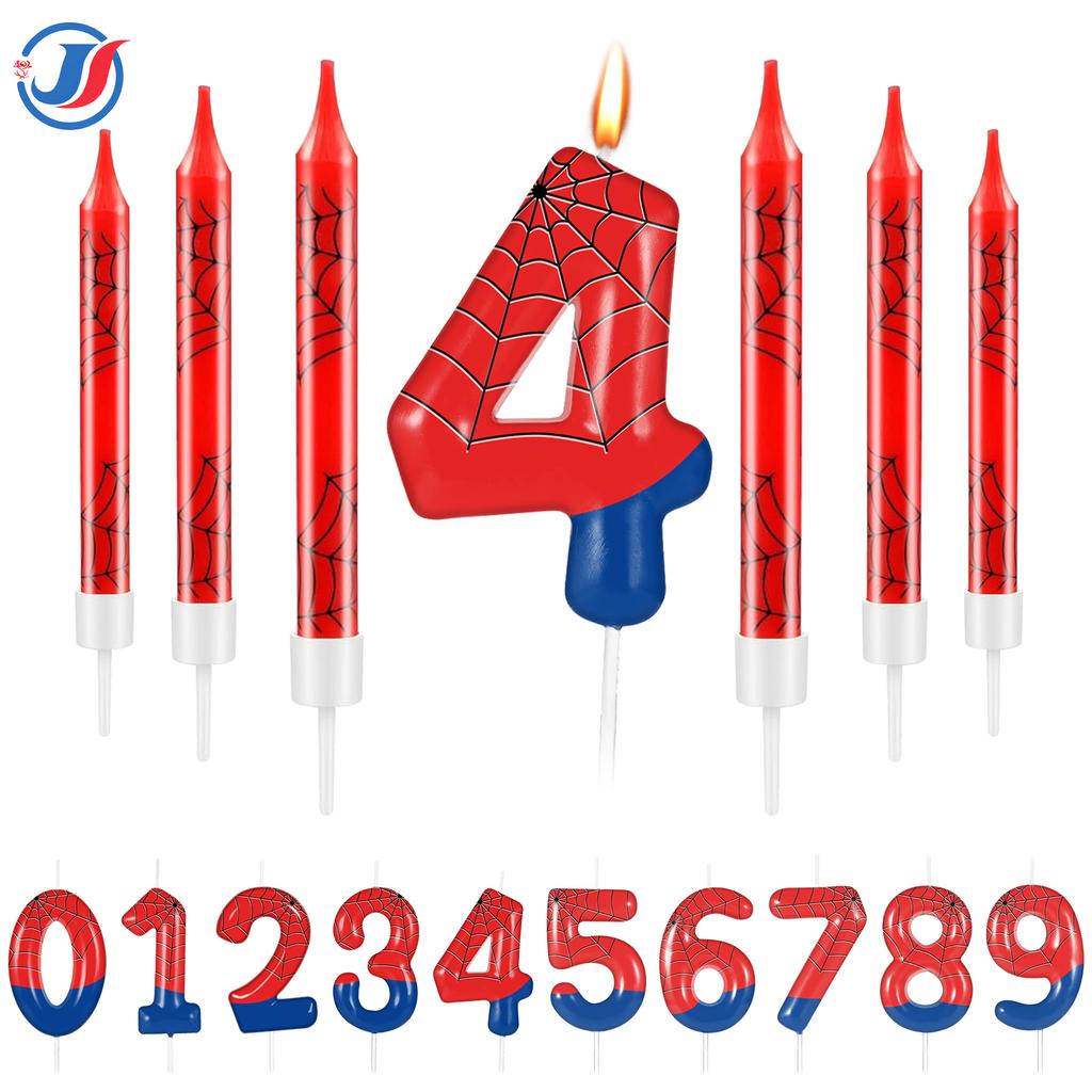 7pcs Spider Web Birthday Candles, Spider Cartoon Themed Birthday Candles Cake Topper Number Candle Spider Birthday Cake Candles