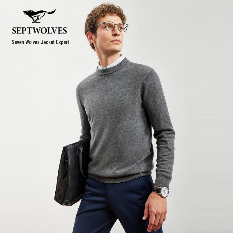 SEPTWOLVES Men's 100% Wool Crew Neck Pullover Sweater