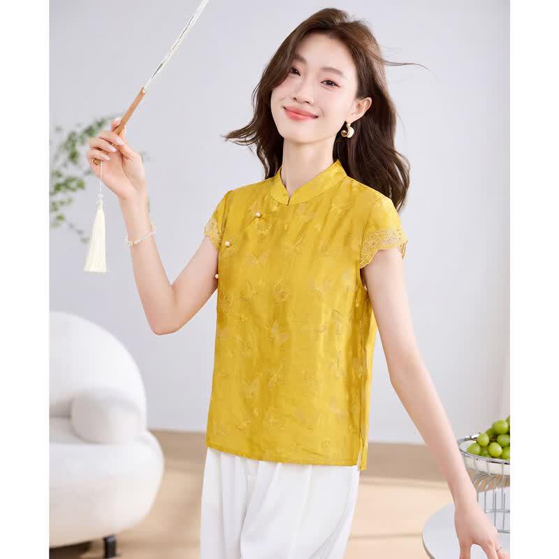 ORIGIN Women's New Chinese Style Printed Stand Collar Shirt