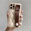 Fashion Leather Pearl Wrist Strap Stand Case For iPhone 14 13 12 11 15 16 17 Pro Max 14 Plus Water Ripple Wristband Cover