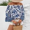Women's Spring Summer One Shoulder Strapless Floral Print T-Shirt