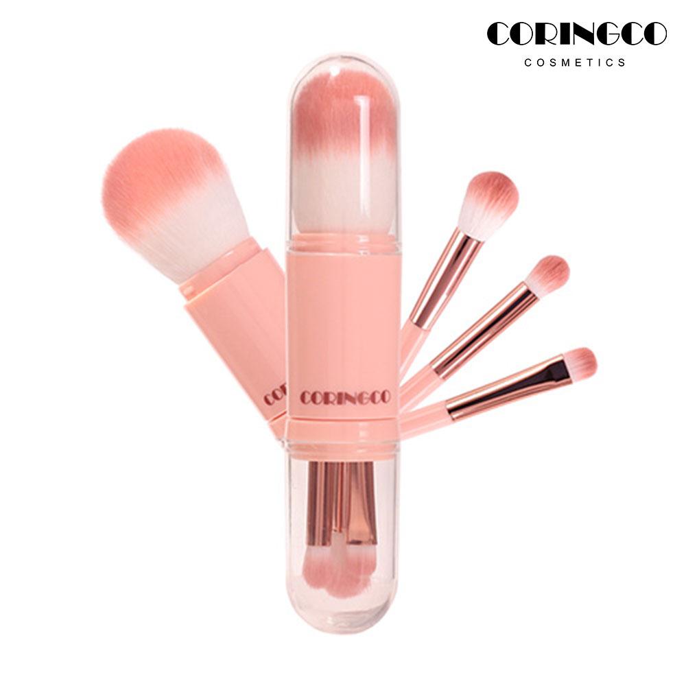 

CORINGCO, Мини-кисти для макияжа, дорожный набор, 4 в 1, портативная капсула из сахарной ваты, корейские кисти для макияжа