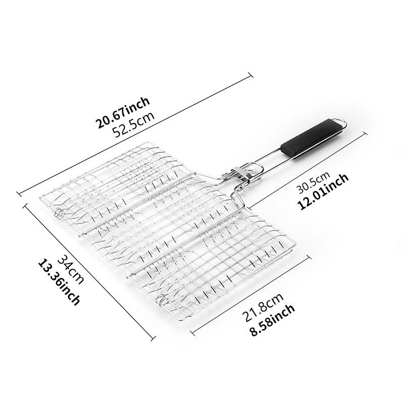 

1pc Folding Portable BBQ Grill Basket Stainless Steel BBQ Rack With Removable Handle for Meat, Steak, Shrimp, Vegetable чорний