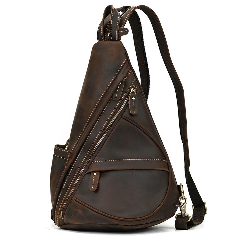 Single Shoulder Bagpack Genuine Leather Chest Bag Outdoor Riding Bag Chest Packs For Biker Men Male Sling Bags Cow Leather