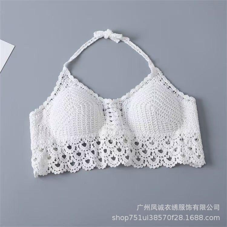 Be careful with the machine versatile vacation women's summer new suspender hollow crochet embroidery short vest women