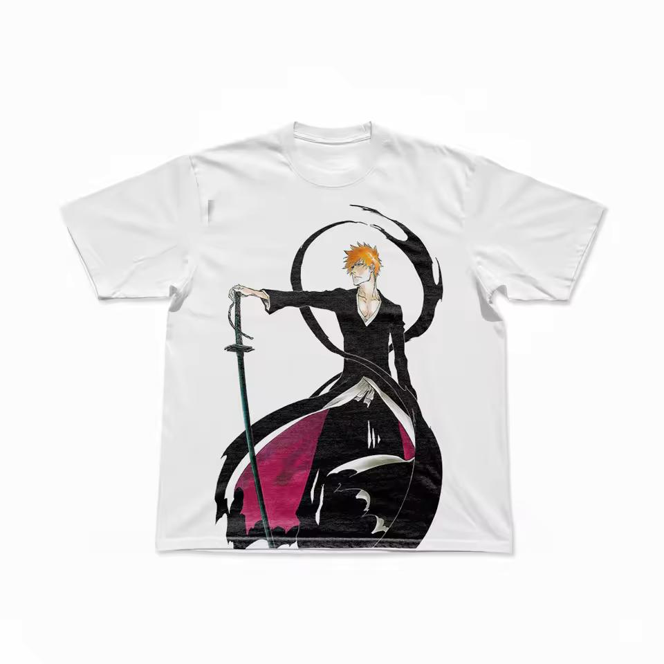 Top Anime Bleach Ichigo Kurosaki Graphic Cotton T-shirt Unisex Short Sleeve Fashion Brand Tee Luxury Casual Vintage Tees