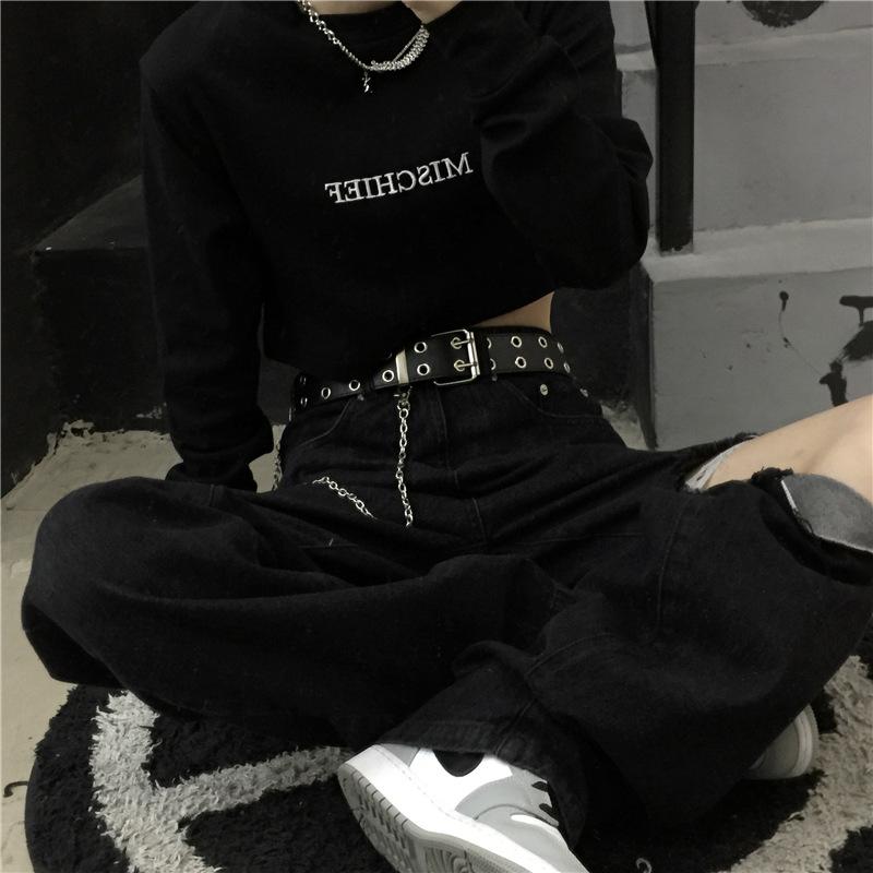 Belt Women Korean Instagraphs Retro Personality Black Double-breasted Metal Chain Embellished with Everything Punk Belt