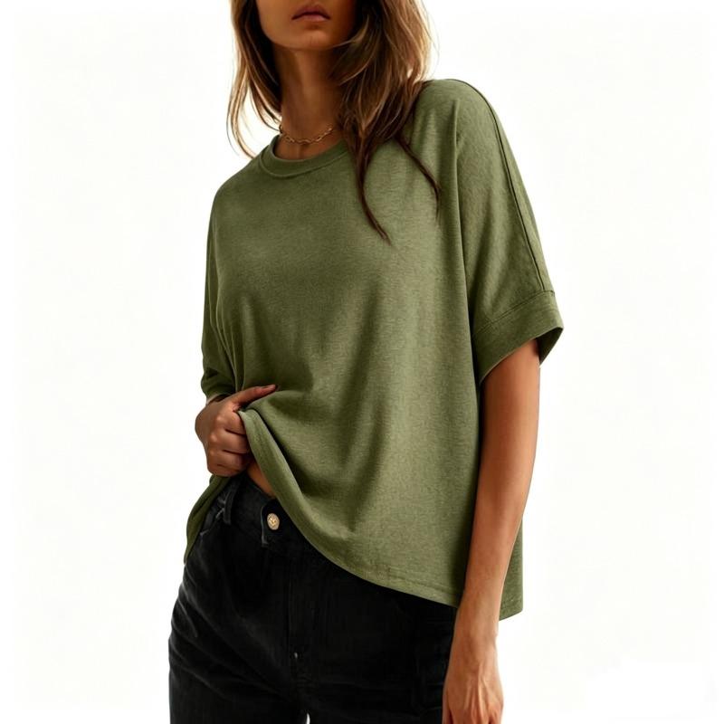 JPNTKY Women's Fashion Casual Solid Color Print O-Neck Short Sleeve Blouses & Shirts