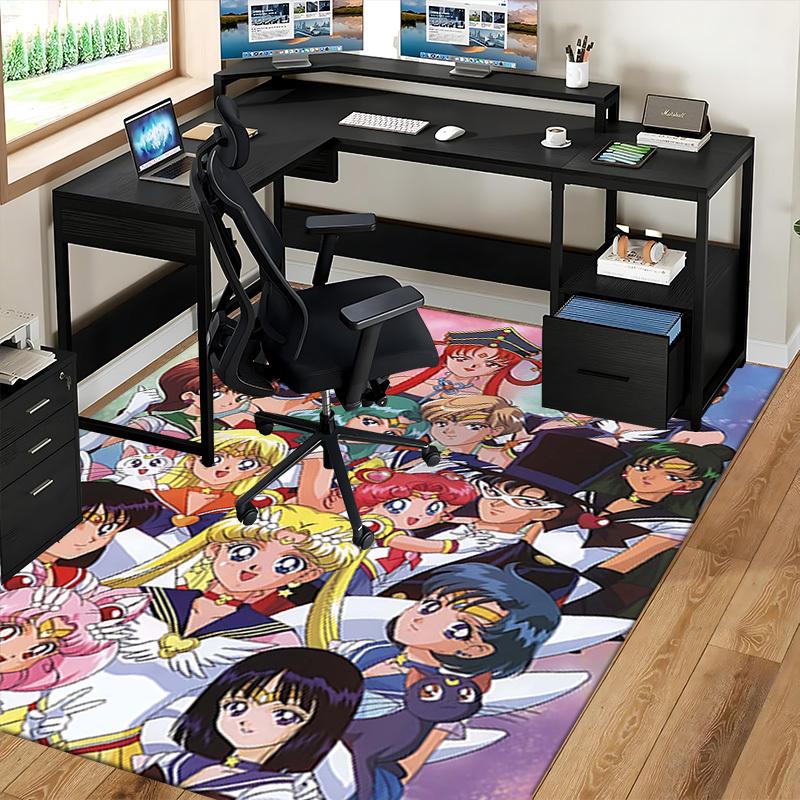 1pc Sailor Moon Anime Chair Mat - Office Desk Pad with Sailor Scout Characters, Non-Slip Carpet for Home Decor, Suitable for All Seasons, Perfect Gift