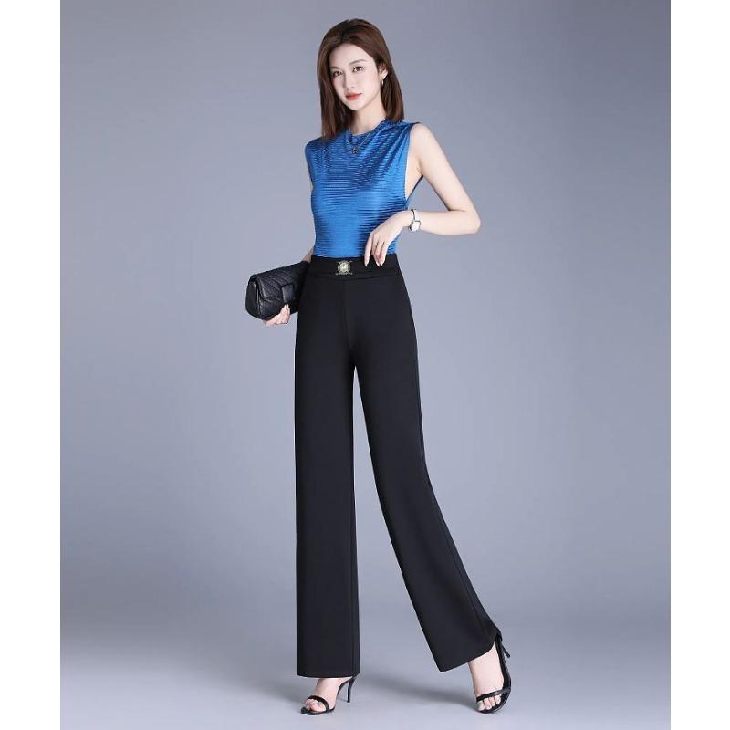 Damen High-Waist Weite Hosen - Mit verziertem Verschluss Office Casual Hosen