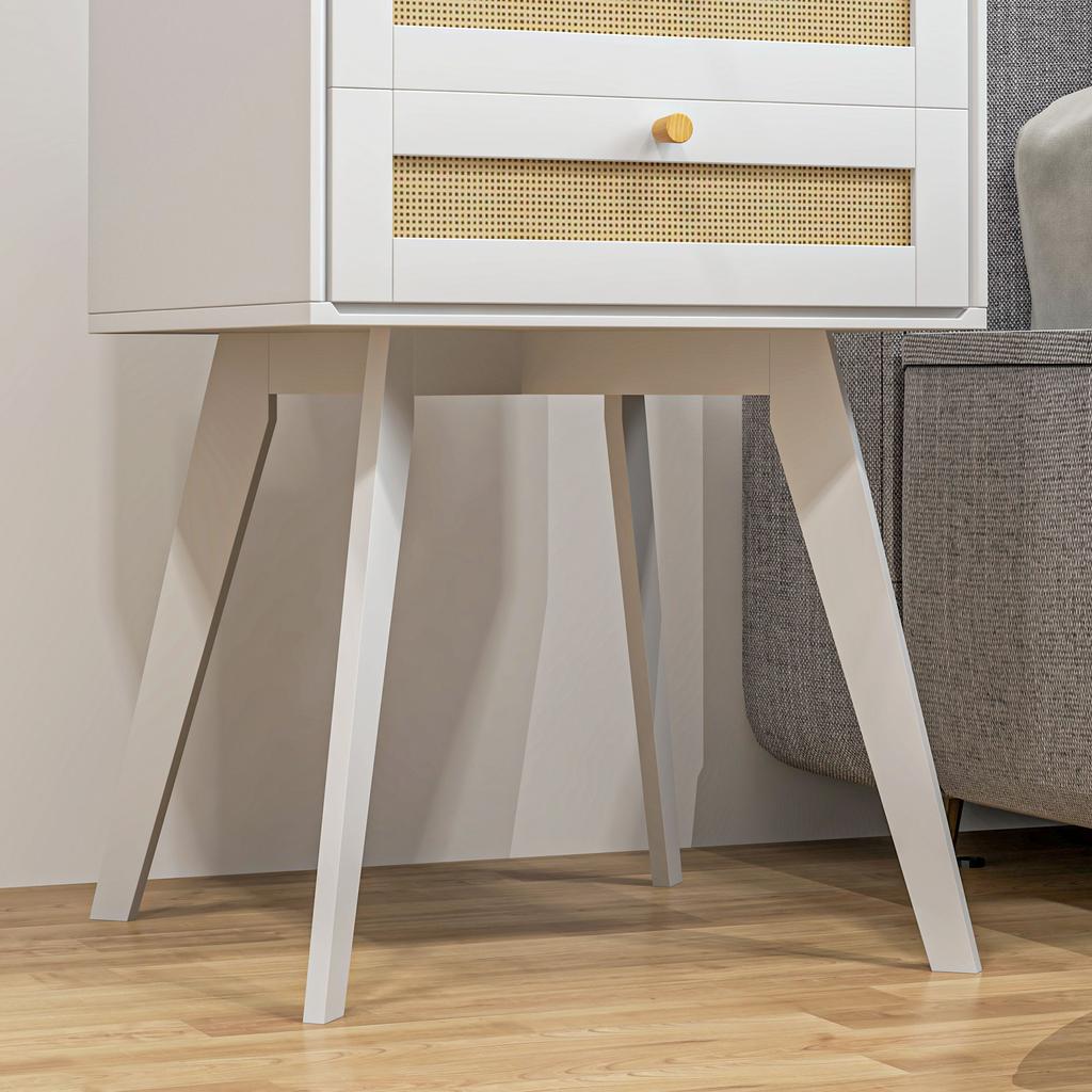 White Bedside Table Nightstand with 2 Drawers Cannage Style Small Side Table 40x40x60 cm