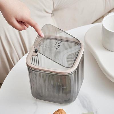 Multifunctional Press-Top Cosmetic Organizer & Mini Transparent Office Trash Can
