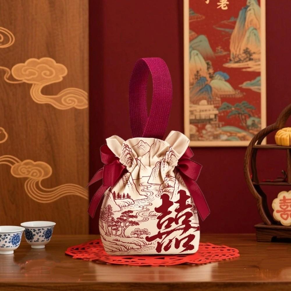 Bowknot Wedding Candy Bag Canvas Chinese Style Handbag Sweet Small Wrist Bag  Party
