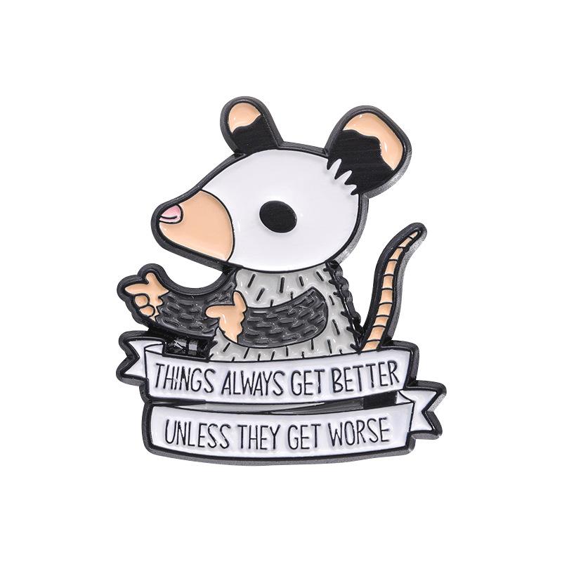 Cute Rat Series Enamel Pins Cartoon Pink Mouse Opossum Kawaii Raccoon Animal Brooches Lapel Badge Jewelry Gifts For Kids Friends