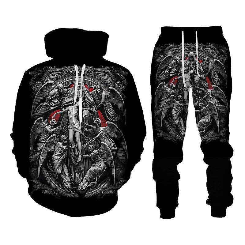 

Винтажный готический узор с черепом 3D-принт Мужские комплекты спортивных костюмов Повседневная толстовка + брюки 2 предмета Комплекты Свободная толстовка Тренд Мужская одежда 6XL