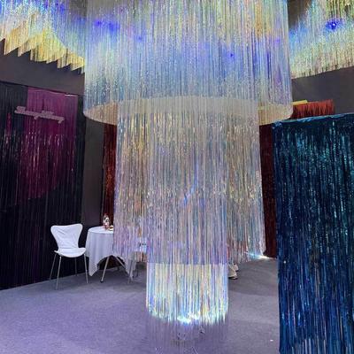 Färgglada Laser Blå Fest Bakgrundsridåer Iriserande Folie Glitter Färgade Guldiga Folieridåer Regnbågs Glittrande Folie Glitter